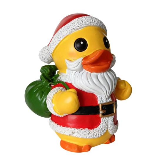 Christmas Santa Claus Duck Figurine Cartoon Santa Duck Resin Statue Sculpture Xmas Holiday Party Desktop Decoration