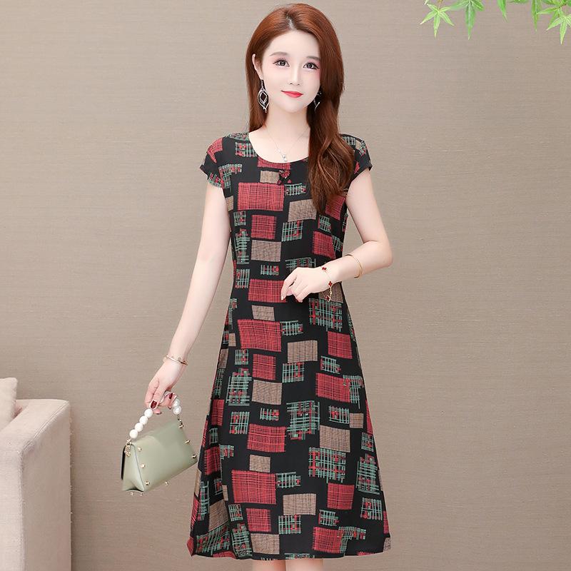 Letní dámské bavlněné šaty velké velikosti Šaty s volným páskem pro matku