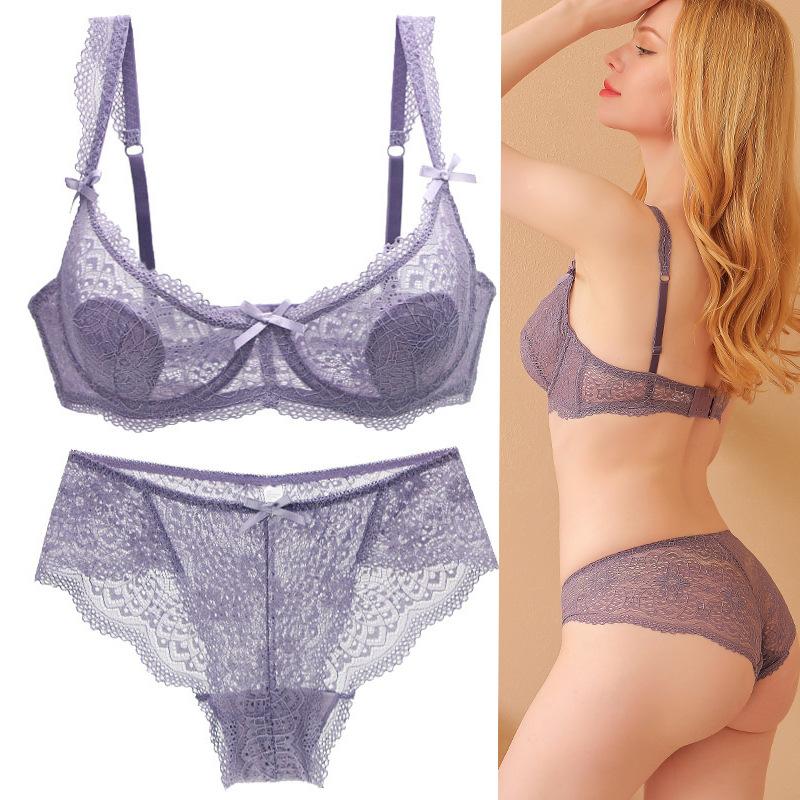 Europäisches und Amerikanisches Stil Dessous-Set mit Sexy Spitze Durchsichtiger Slip und Ein Push-up-BH zur Betonung Großer Brüste