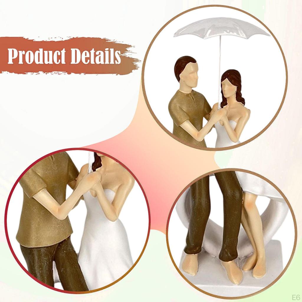 Couple Figurine Boy and Girl Sculpture Character Decorative Lover Holding Umbrella for Desk