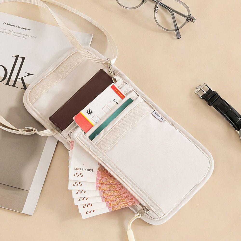 Waterproof Passport Pouch Adjustable Strap Multi-Pockets Travel Document Pack RFID Blocking Anti-Theft Credit Cards Holder