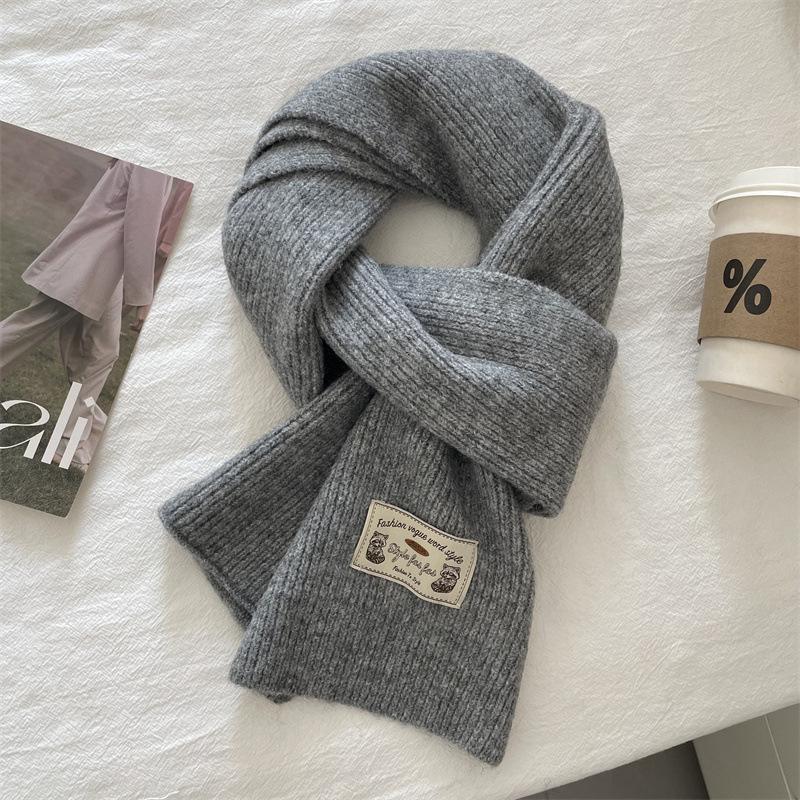 Korean version contains knitted wool solid color scarf women's winter thickened warm versatile high sense white scarf tide