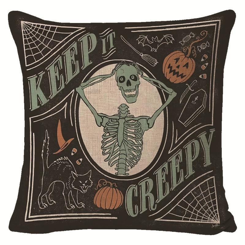 Creative Halloween Decoration Cushion Cover Classic Skull Pumpkin Series Printed Pillowcase Terrifying Bat Pillow Cover