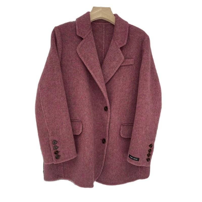 Wool coat women's double-sided woolen jacket commuting long-sleeved suit collar simple and loose autumn and winter commuting style