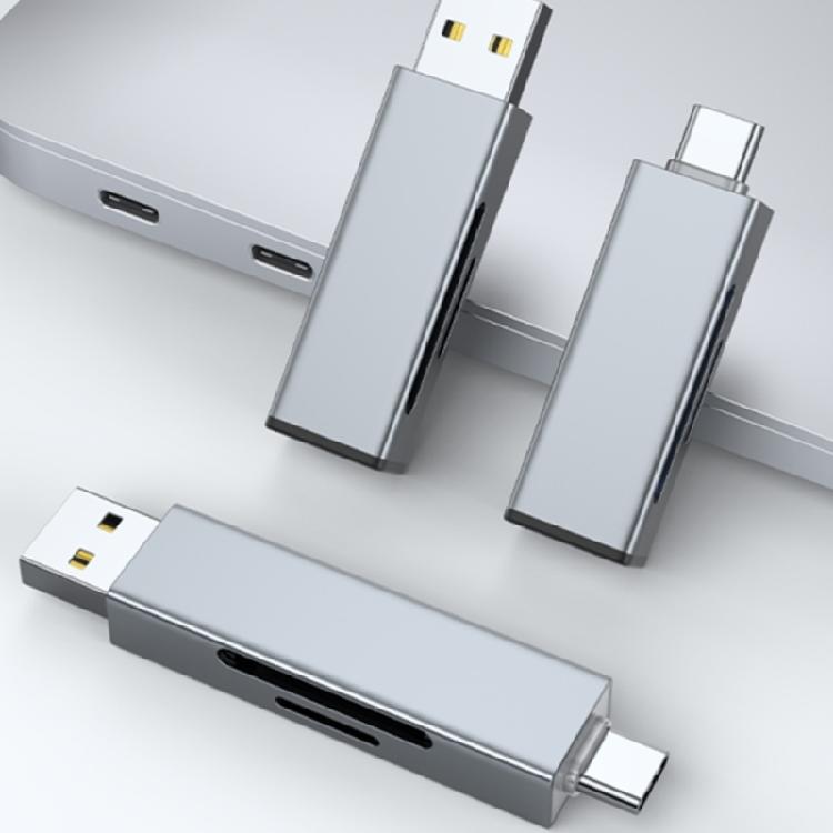 MultiFunctional Aluminum TF Card Reader USB A Type C Double Slot No Driver Required for Business Trip Document Share