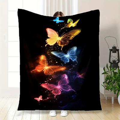 Colorful Glowing Butterfly Phone WallpaperBlanket Flannel Throw Blanket for Sofa, Bed, Travel, Camping, Office, Couch, Chair, And Bed Gift F