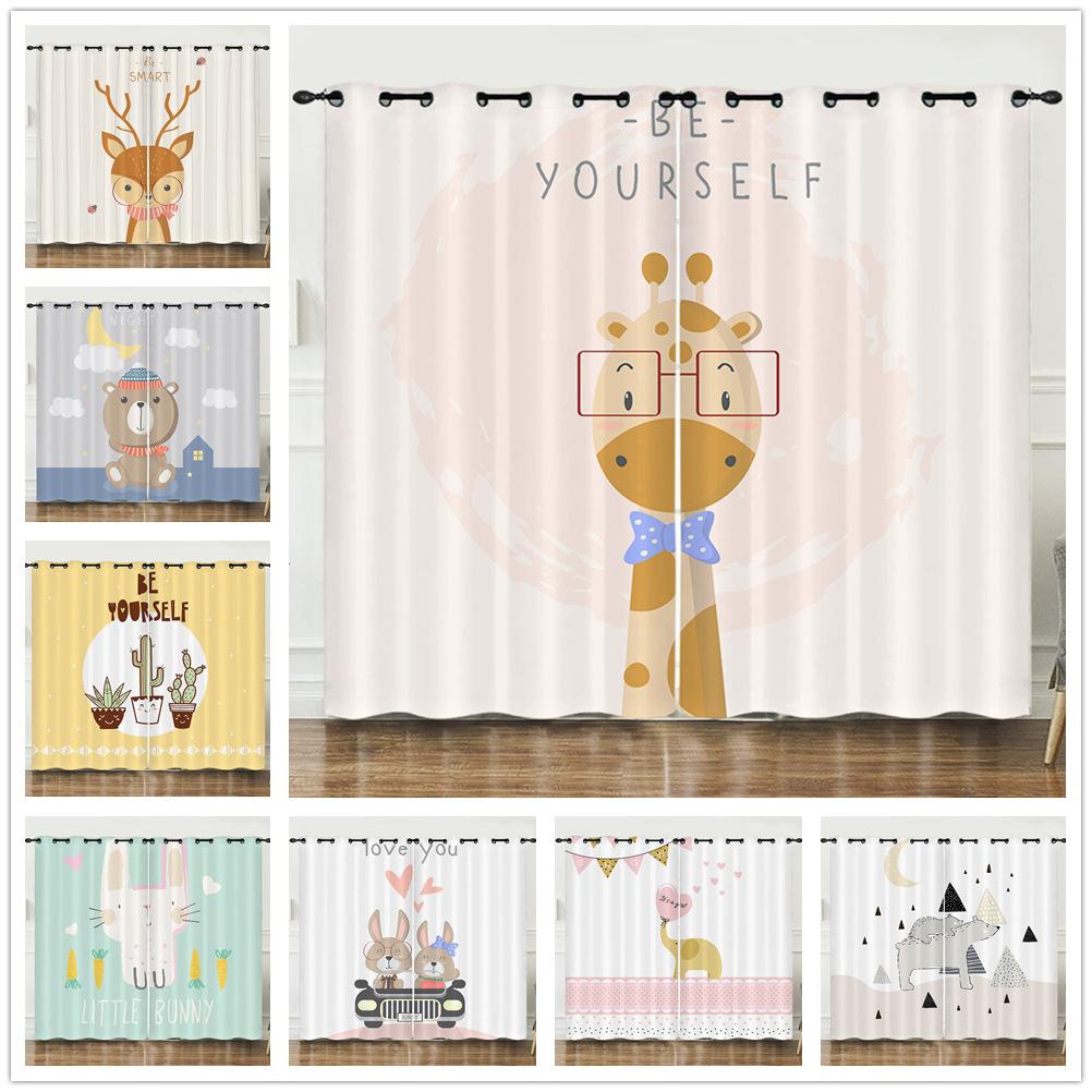 Curtains European And American Cartoon Animals Bear Deer Digital Printing Blackout Curtain Bedroom Punching
