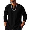 Mens Long Sleeve Pirate Henley Collar Shirts Drawstring Cotton Linen Lace Up V Neck Shirts Hippie Beach Spring Summer Tops