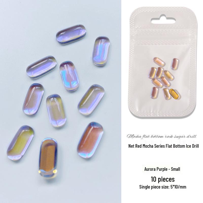 Mocha Iridescent Nail Art Ice Cube Rhinestones - 10PCS Crystal Glass Square Decorations