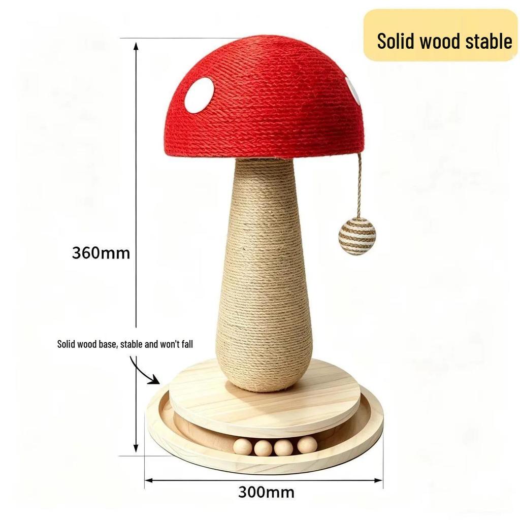 Durable Sisal Mushroom Cat Scratching Post: Vertically Mounted Claw Sharpening Toy
