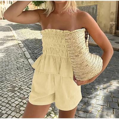 Casual Simple Tube Top Wooden Ear Shorts Suit Women's Summer 2025