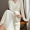 Womens Autumn and Winter Waist-hugging and Slimming A-line Base Skirt Mid-length Pullover Long Sleeve Over-knee Knitted Dress
