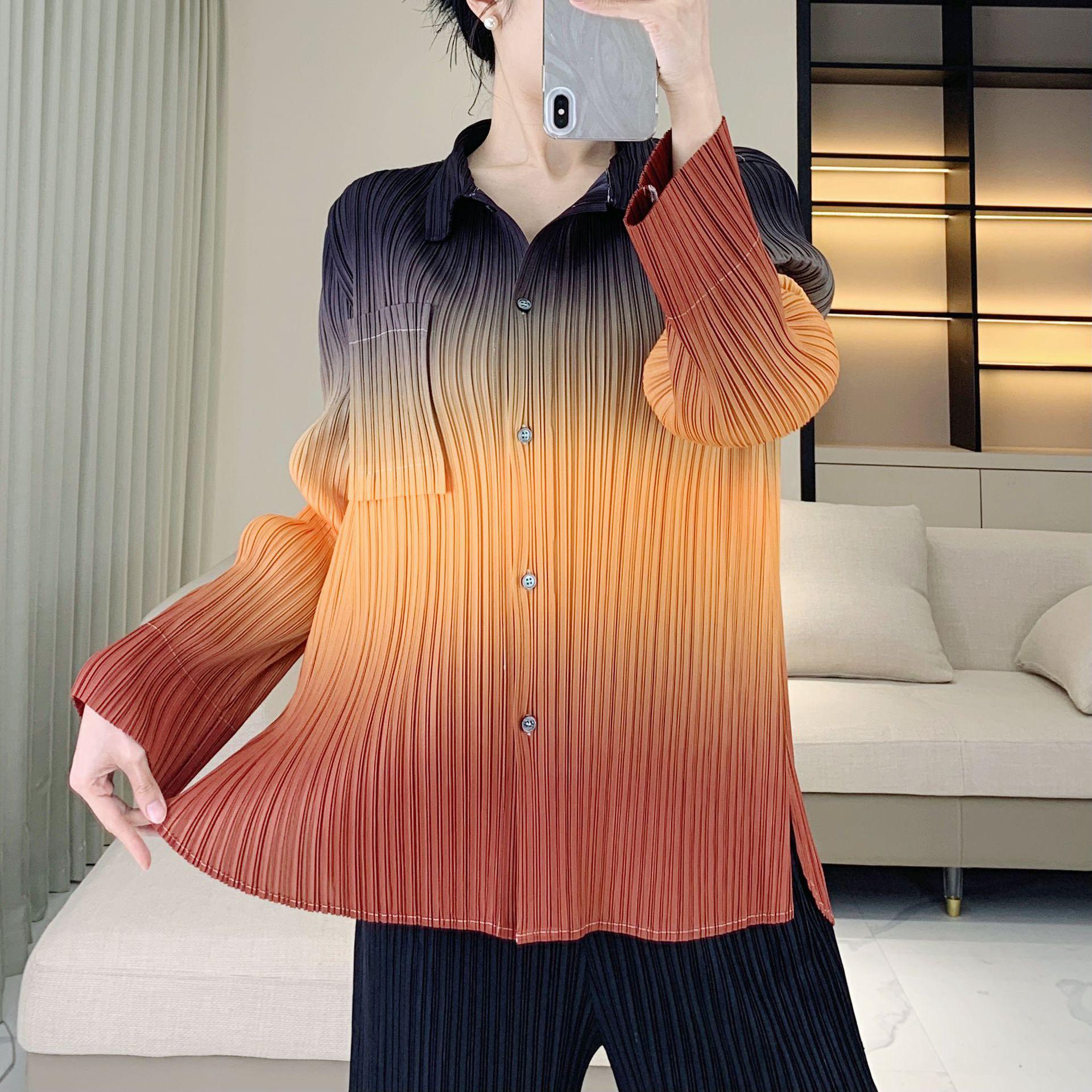 

Women s Long-Sleeve Gradient Pleated Shirt - Plus Size, Loose Fit, Spring Collection One size [40-75 kg] помаранчевий