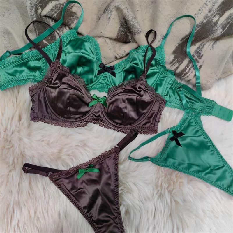 French Ice Silk Underwear Set for Women Sexy Ultra Thin Push Up Bra Set High Quality Comfort Lingerie Brassiere and Thongs Sets