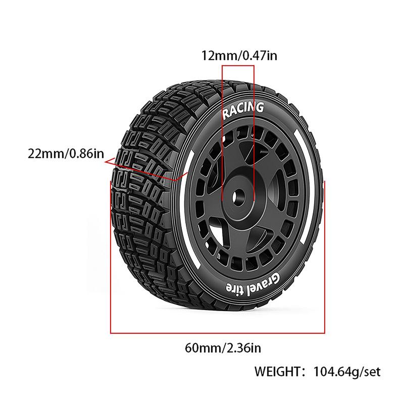 4pcs 60*22mm Wheel Rim & Tire Set for 1/14 MJX Hyper Go 14301 14302 14303 14304 RC Rally Off-Road Buggy Upgrade Accessories