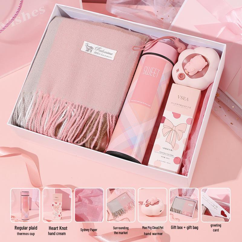 Autumn Winter Gift Set: Scarf & Insulated Cup for Her Birthday