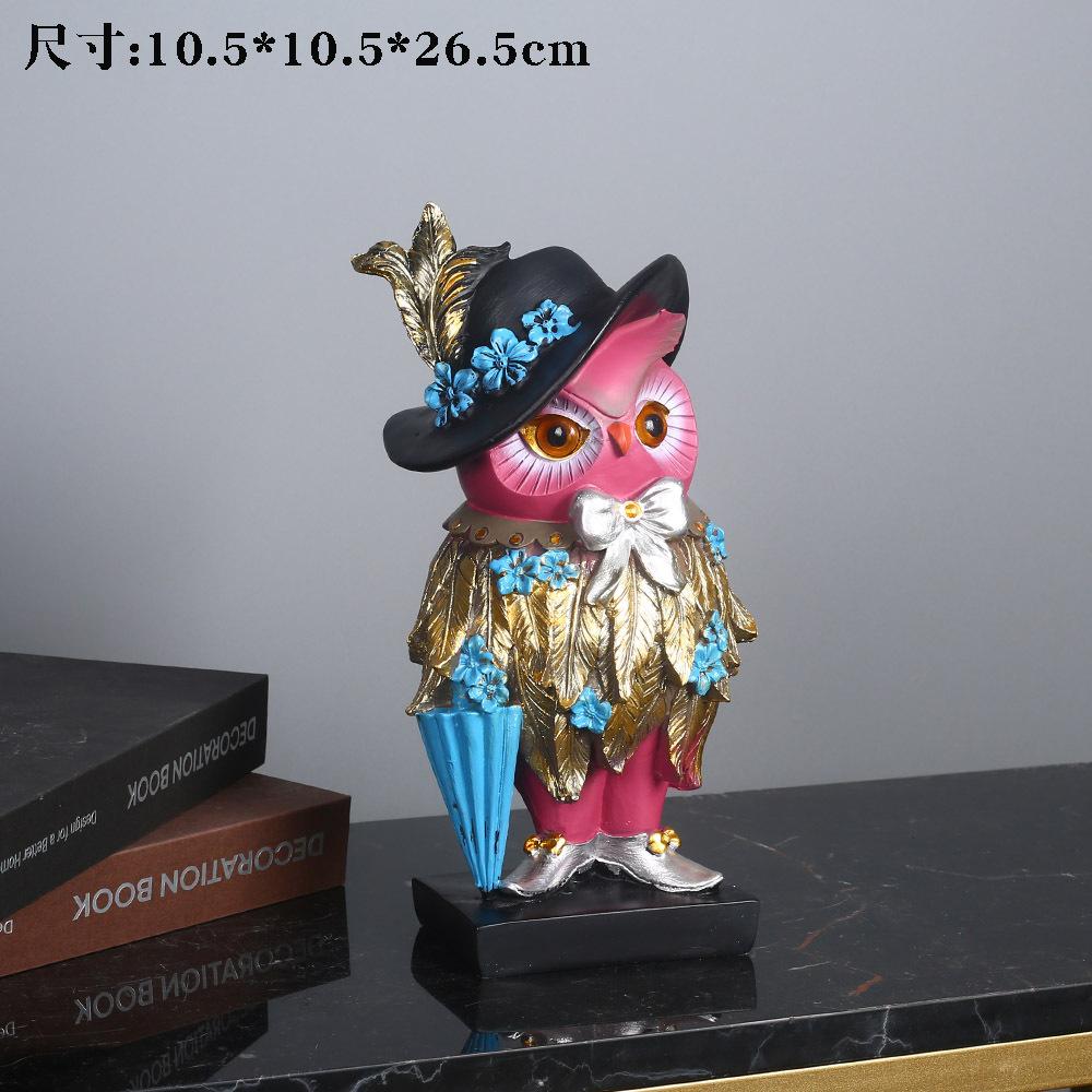 American Home Decor Creative Owl Gentleman Lady Sculpture Interior Vestibule Living Room Desktop Animal Figurines Decoration