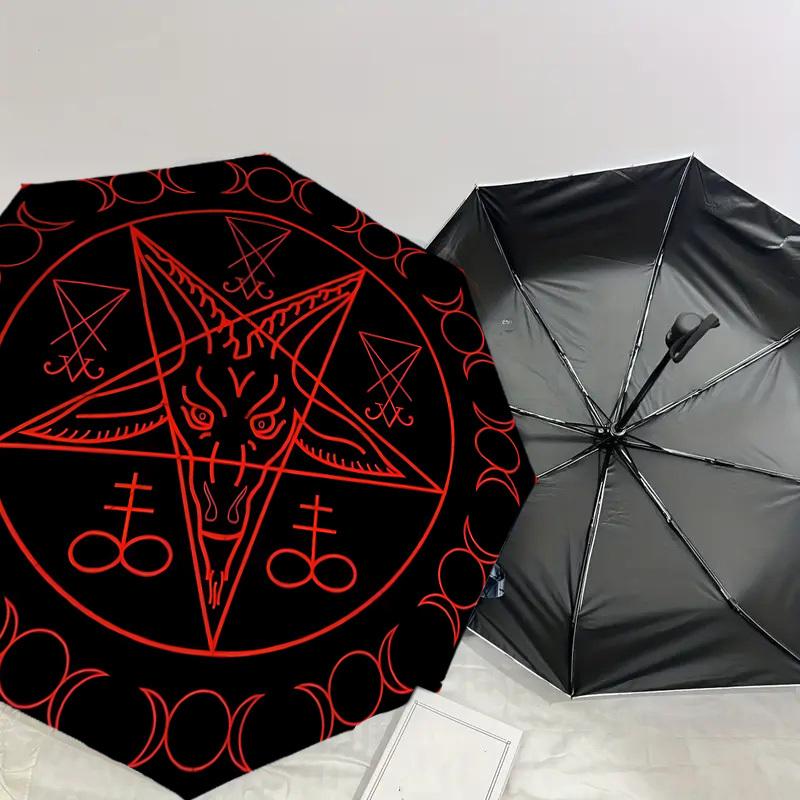 1pc Baphomet Symbol Umbrella with Plastic Handle,Suitable for All Seasons Home Travel Outdoor UmbrellaDD1285