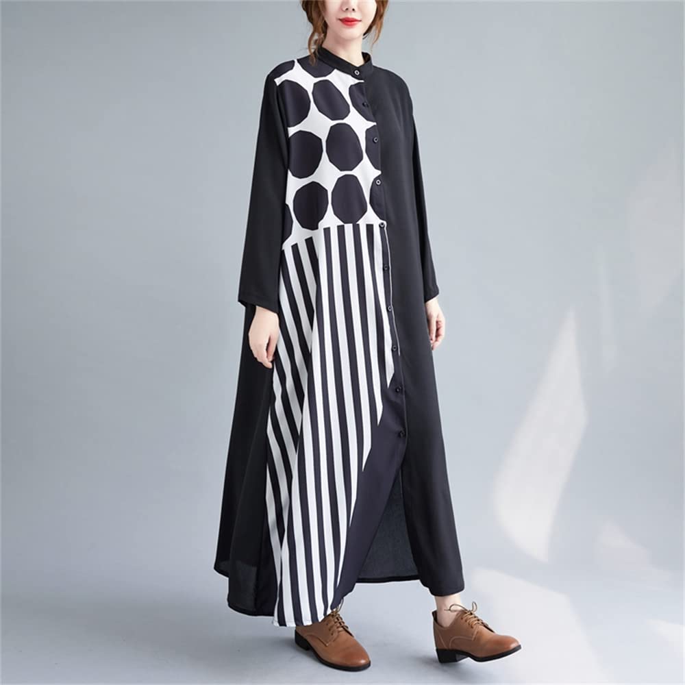 FEISEDY Classic Loose Fit Dress with Color Long Plus A8015 Women's Print, Sleeves, Sizes,