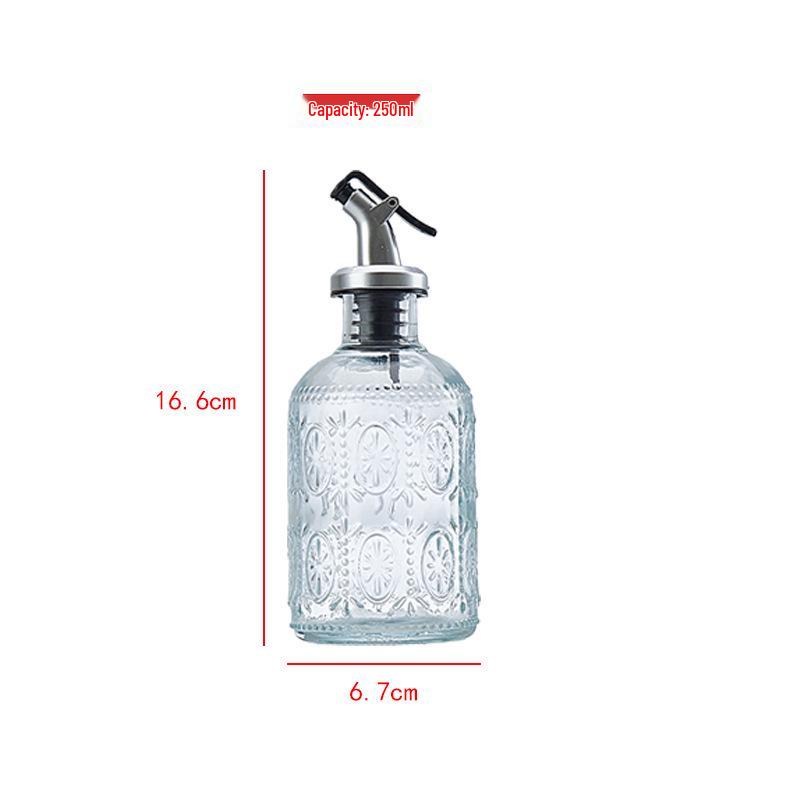 Small Transparent Retro Glass Oil Bottle with Embossed Floral Pattern for Olive & Sesame Oil