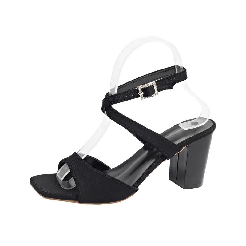 Fashion Shoes Female 2025 Ankle Buckle Strap Women's Sandals Fashion Dress Sandals Women Square Toe Plus Size Chunky Heels Shoes Women