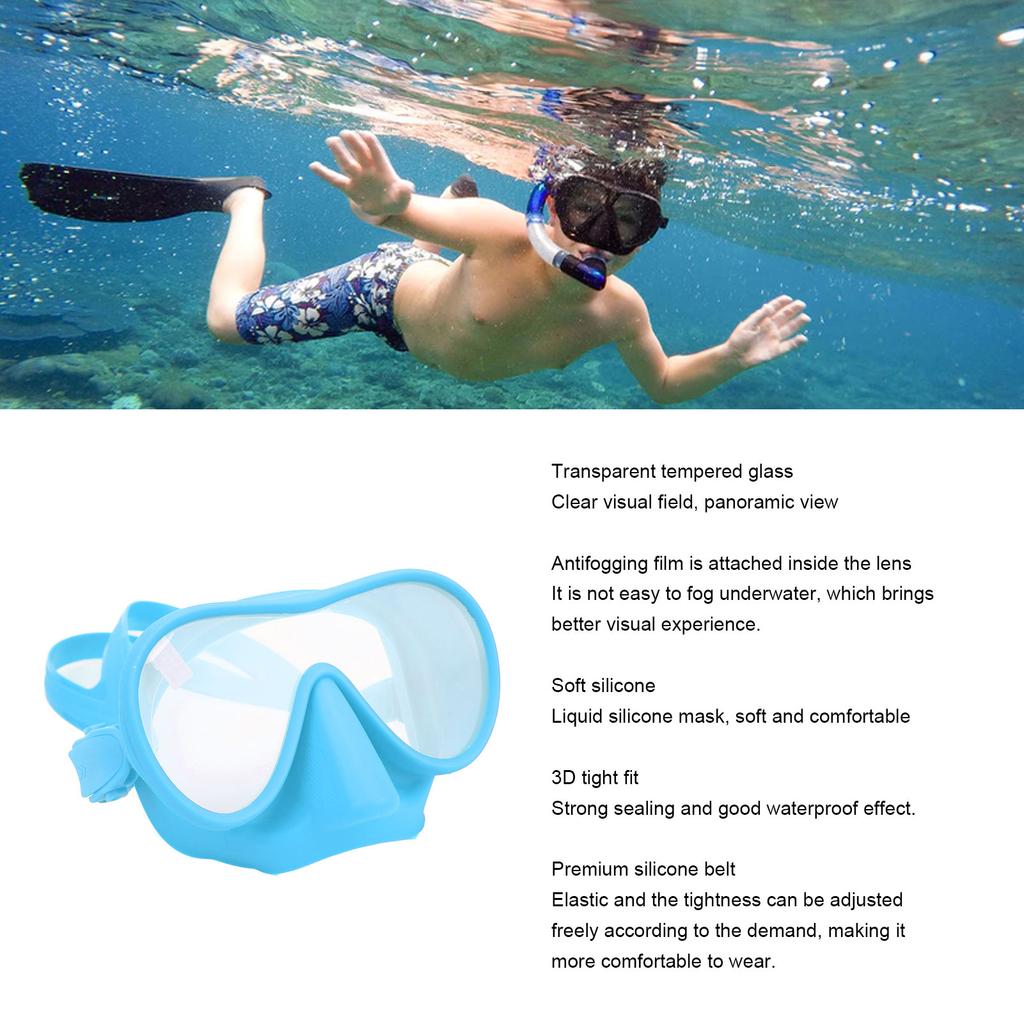 Diving Goggles Anti Fog Tempered Glass Snorkeling Dive Mask with Silicone Strap Foldable Panoramic View Swim Goggles
