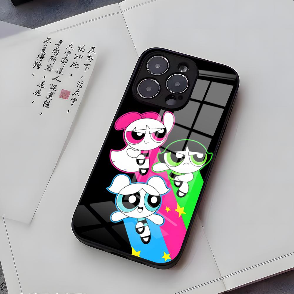 P-Powerpuffs G-Girls Phone Case For IPhone 17 Air 16 E Pro Max 15 14 13 Mini 12 Pro 11 Max Plus Black Glass Cover