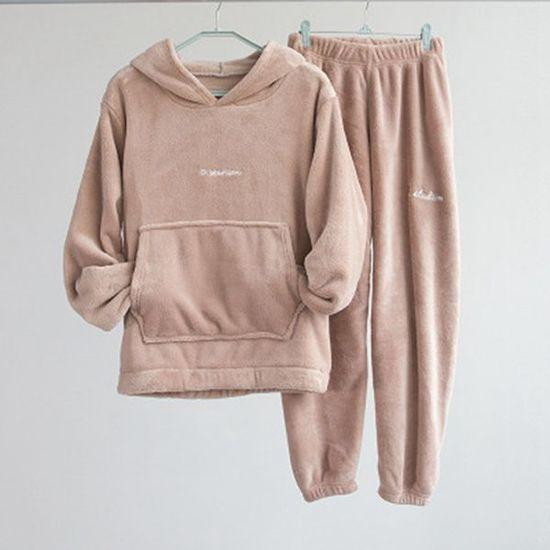 Winter Lose Home Wear Korallen Fleece Doppelseitige Samt Pyjamas Oansatz Lange ärmeln Hosen Warme Pyjamas Set