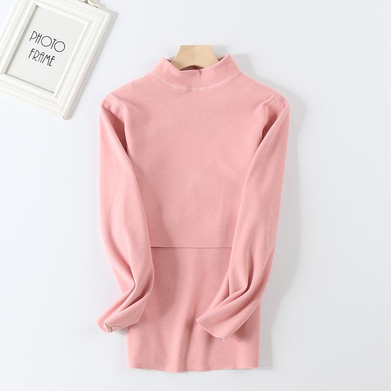 

Mid-high collar postpartum nursing top, long-sleeved graphene self-heating nursing garment, postpartum clothing M розовый