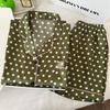 Mori Color Matching Small Dot Ice Silk Pajamas Women'S Summer Short-Sleeved High-End Loungewear Set