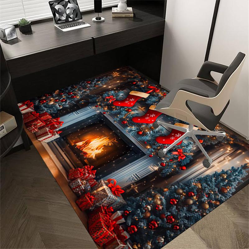 Christmas fireplace Crystal Velvet chair mat Area Rug - Non-Slip, Floor Mat, Office Desk Chair Rugs, Bedroom Decor.Christmas Gift-1106126