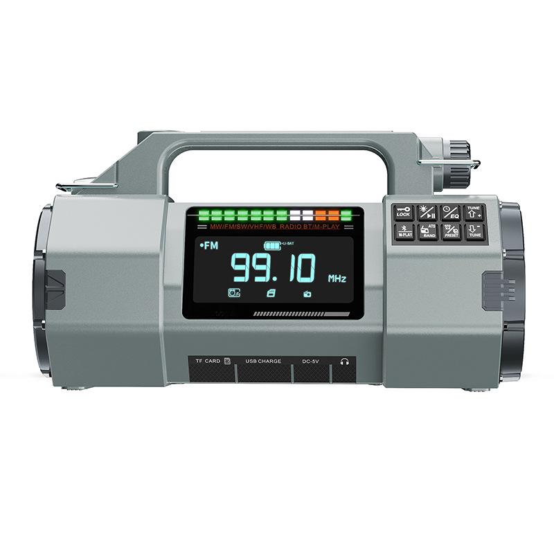 Nouzové rádio FM/MW/SW/VHF/WB Přenosné rádio s alarmem SOS LED svítilnou BT reproduktorem Ruční klika Solární rádio pro přežití