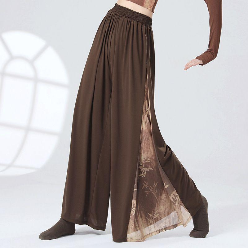 Women's Chinese Style Modern Classical Dance Pants - Ink Wash Painting Paneled Loose Practice Trousers for Dance & Leisure