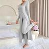 New Design Crew Neck Ruffled Long Sleeve Set 2 Pieces Spring Set