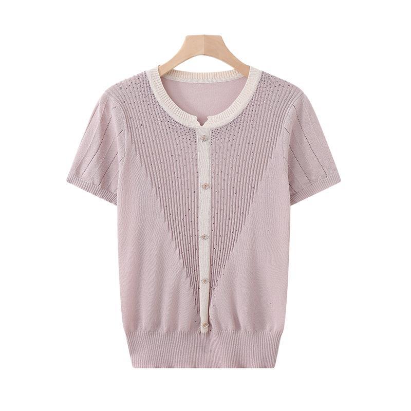 Elegant Women's Short-Sleeve Knit T-Shirt - Loose, Round Neck for Middle-Aged & Elderly Mothers (2026 Summer Collection)