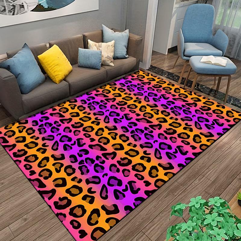 Colorful Leopard Print Carpet with Gradient Orange and Purple Background Design Suitable for Use As an Anti-slip    for    Room and Bedroom Sofas