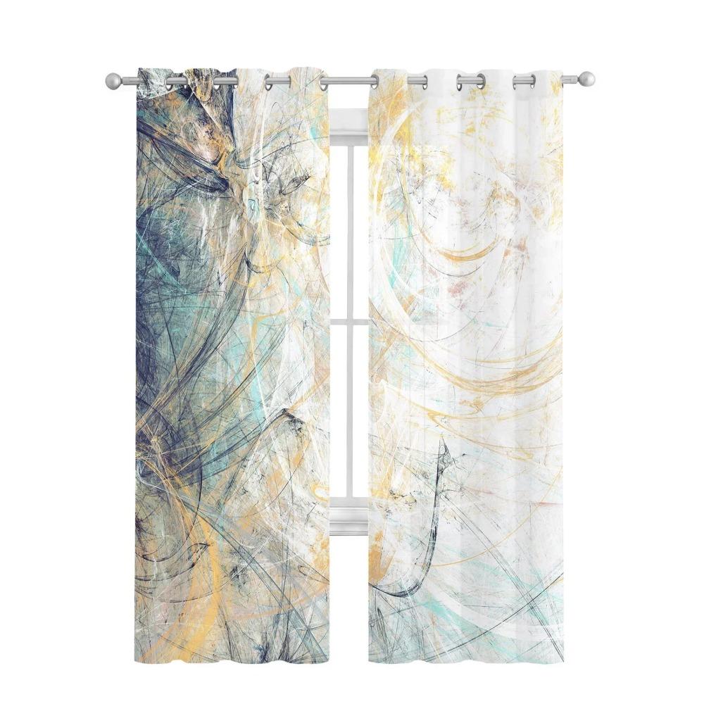 Art Line Retro Style Shabby Whirlpool Chiffon Sheer Curtains for Living Room Bedroom Decoration Window Voiles Tulle Curtain
