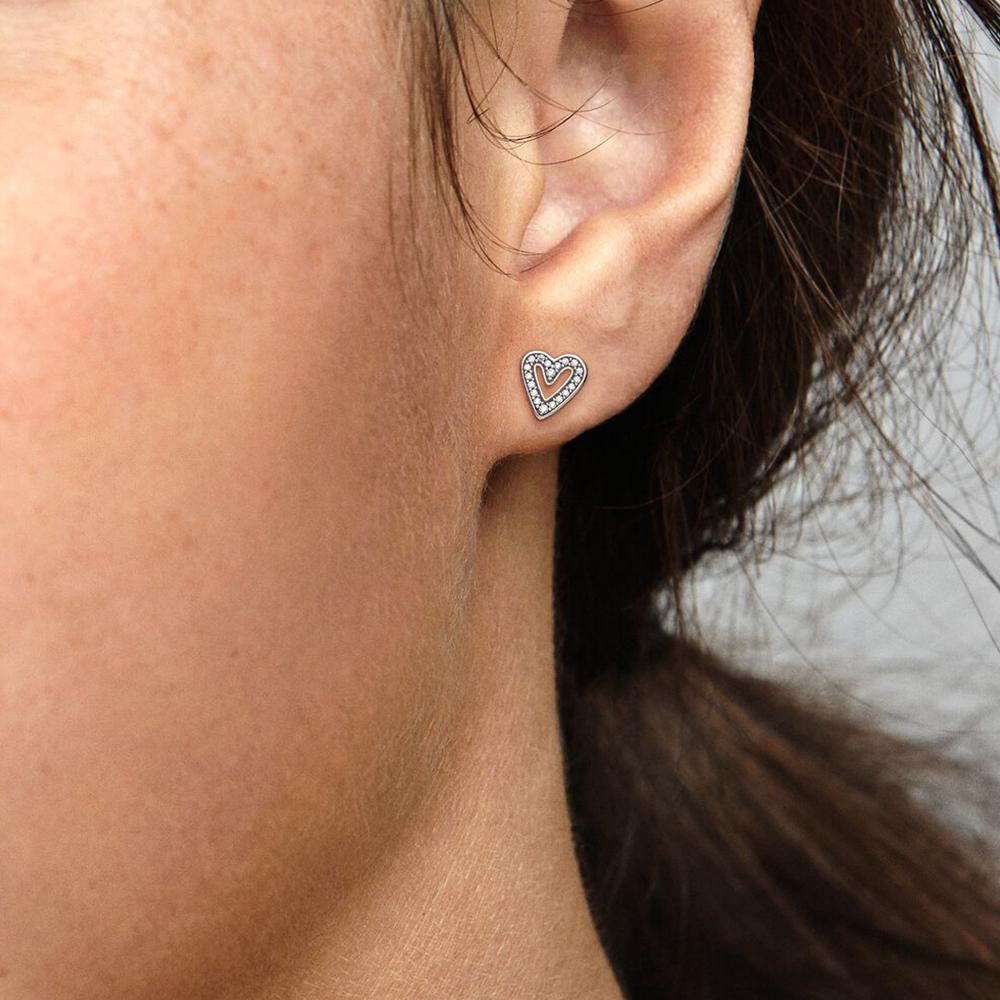 S925 Silver Sparkling Freehand Heart Stud Earrings Cute Sweet Jewelry Accessories Gifts For Women's Earwear