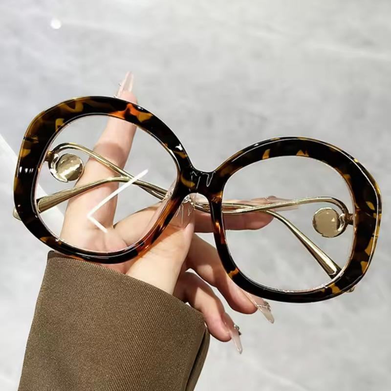 Oval Large Frame Pearl Metal Feet Fashion Flat Mirror Transparent Lens Retro Elegant Suitable for Daily Vacation Use