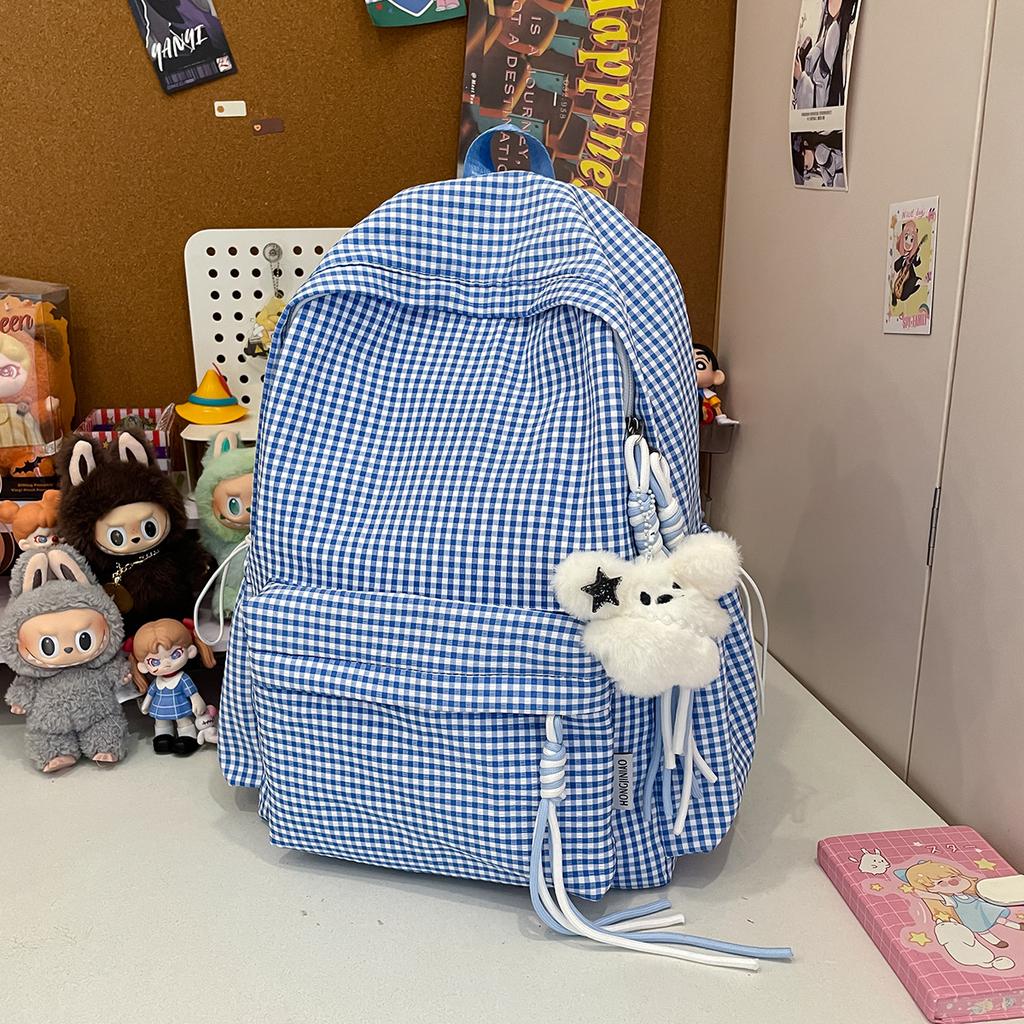 Schoolbag1011 Spring cute plaid schoolbag female junior high school student Japanese small fresh backpack sweet girl backpack