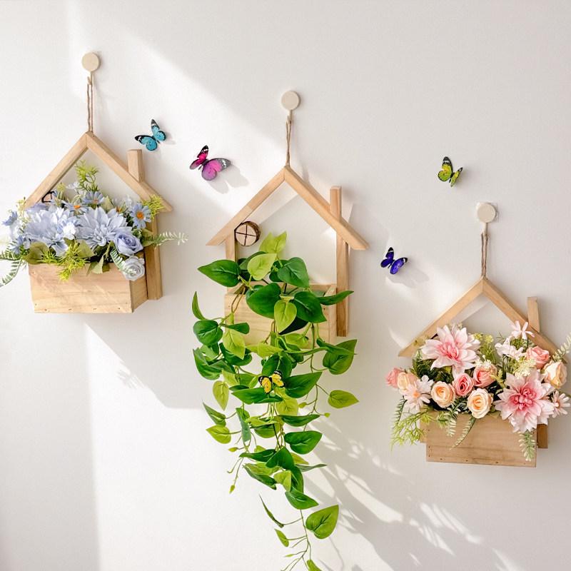 Wall Hanging Artificial Flower Pot for Living Room TV Background with Greenery Planter.