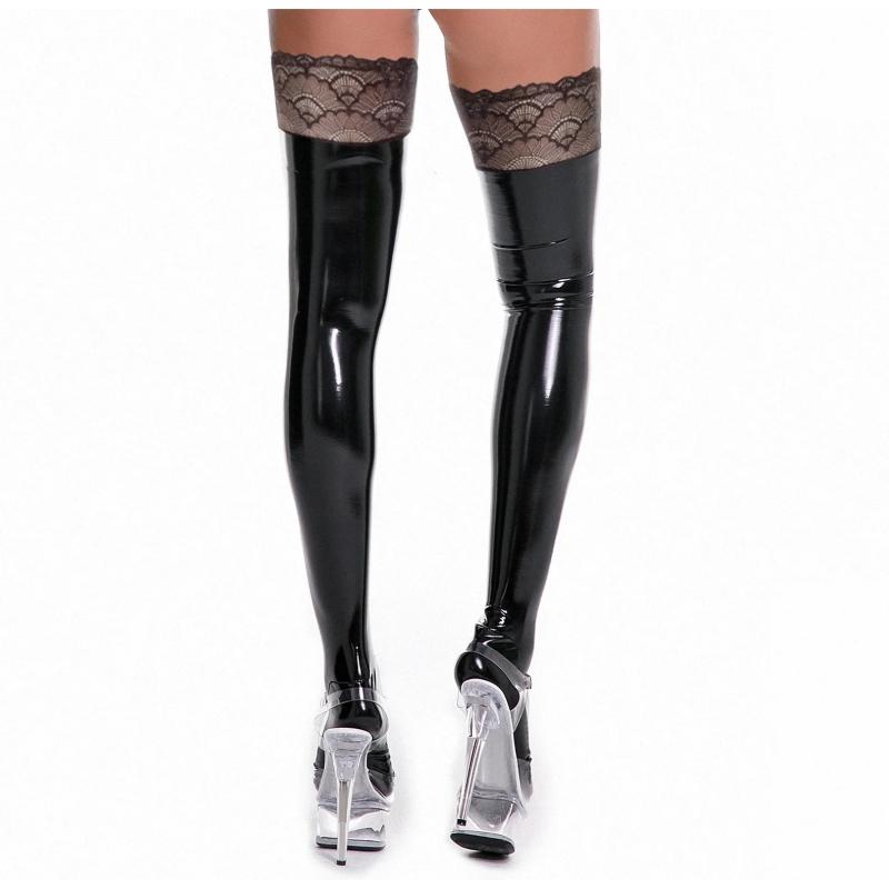 Plus Size Lace Top Silicone Hold Up Thigh High Stockings Women Sexy Wetlook Pvc Leather Party Medias Gothic Punk Shiny Clubwear