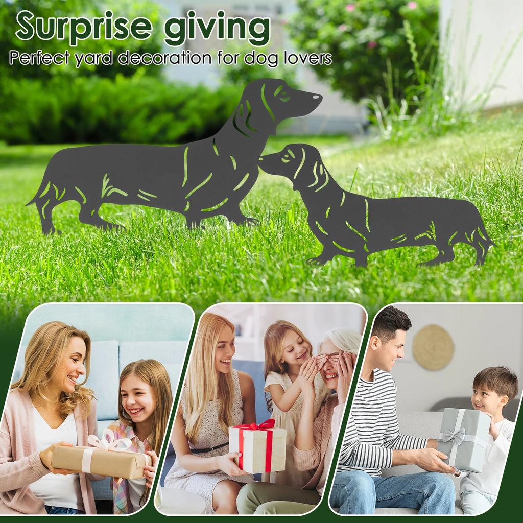2Pcs Dog Garden Stakes Iron Dachshund Figurines Outdoor Rustproof Garden Iron Art Decoration for Patio Lawn Balcony Dog Lovers
