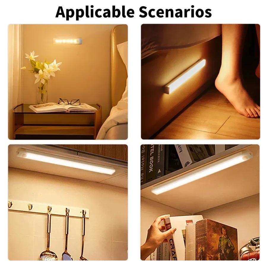 LED Motion Sensor Light Wireless Rechargeable Strip Night Light Magnetic Mount Smart Closet Cabinet Lighting