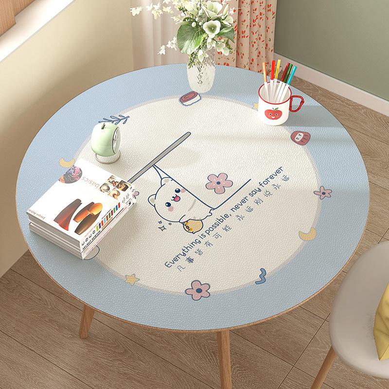 Small Round Coffee Table Tablecloth Waterproof, Oil-Proof, Wash-Free And Anti-Scalding Desktop Leather Dining Table Mat Household Large Round