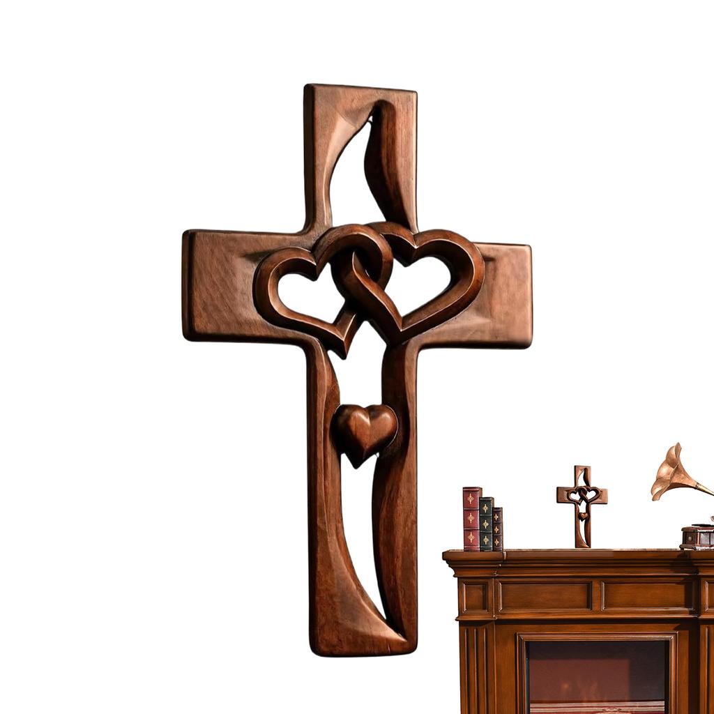 Handgefertigtes Holzkreuz in Herzform, verschlungen, handgeschnitzt, ausgeschnitten, Hochzeitskreuz, Heimdekoration für Paare, Ehepartner