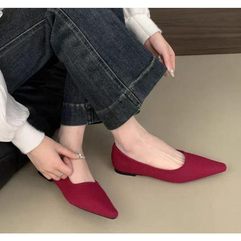 

Мода Новые Женские Низкие Каблуки Повседневные Уличные Балетки Женская Мода Замшевая Поверхность Низкие Каблуки Леди Сексуальные Вечерние Туфли Слипоны Балетки 40 красный
