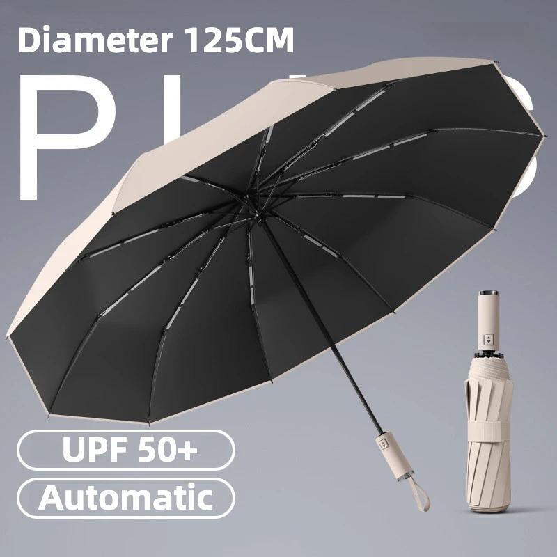 Large 125Cm Windproof Automatic Umbrella, Sun Uv Upf50+ Protection, Compact Folding Rain Umbrellas For Man And Women