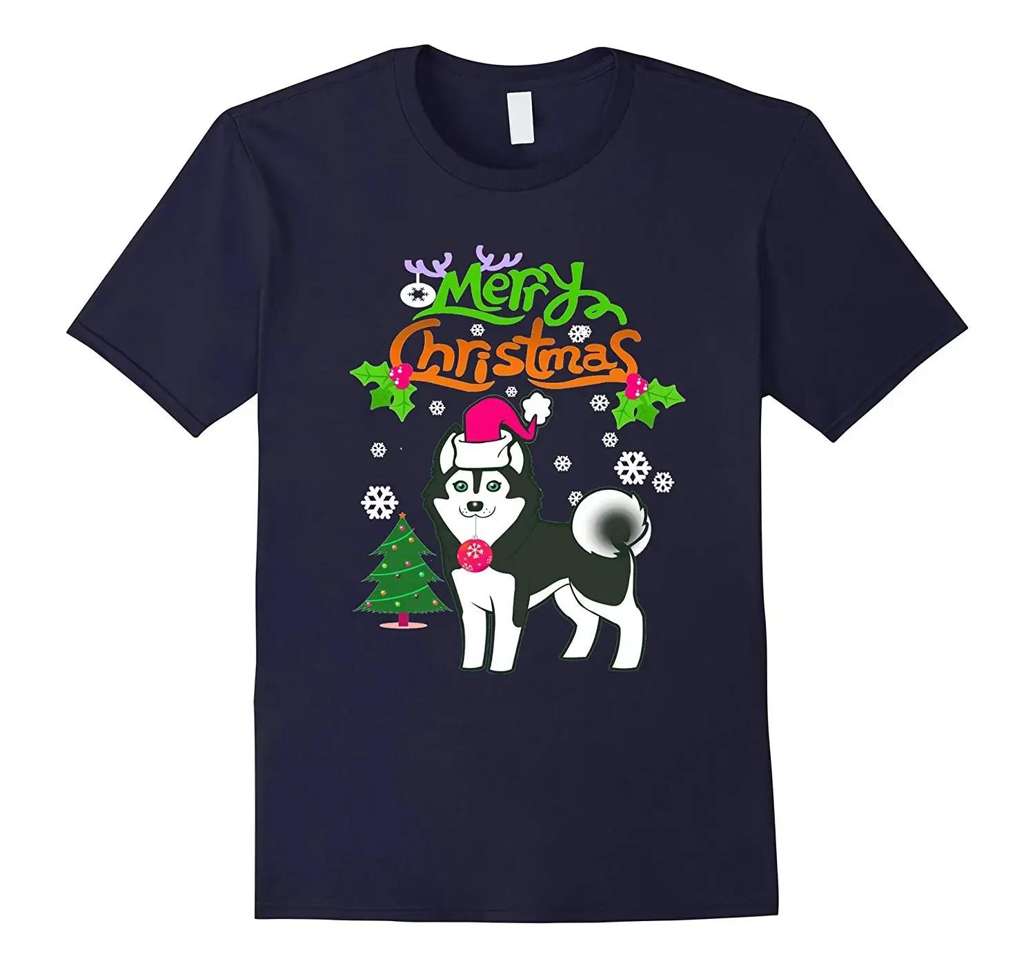 

Merry Christmas Husky Pet Dog Lovers Xmas Gift TShirt 100 Cotton ONeck Summer Short Sleeve Casual Mens Tshirt Size S3XL S