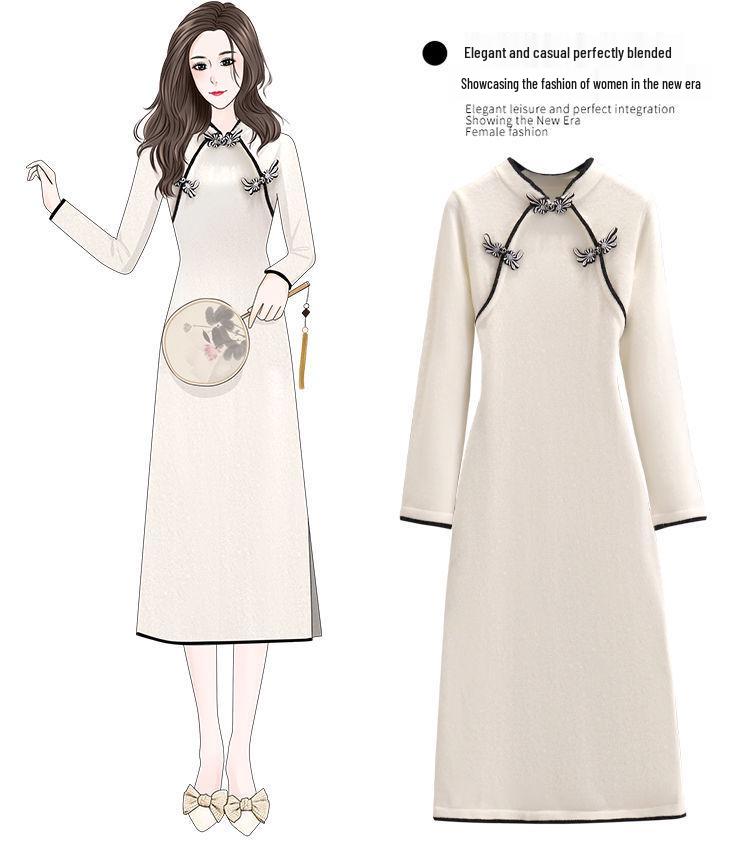 Women's Slimming Han Element Knitted Cheongsam Dress for Autumn/Winter
